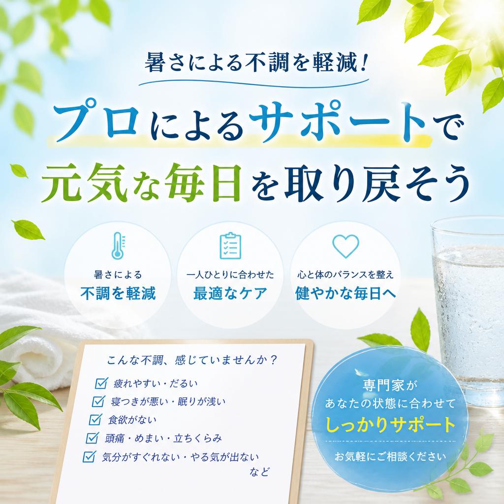暑さによる不調を軽減！プロによるサポートで元気な毎日を取り戻そう
