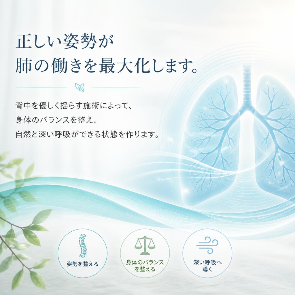 姿勢を整えて深い呼吸を促進